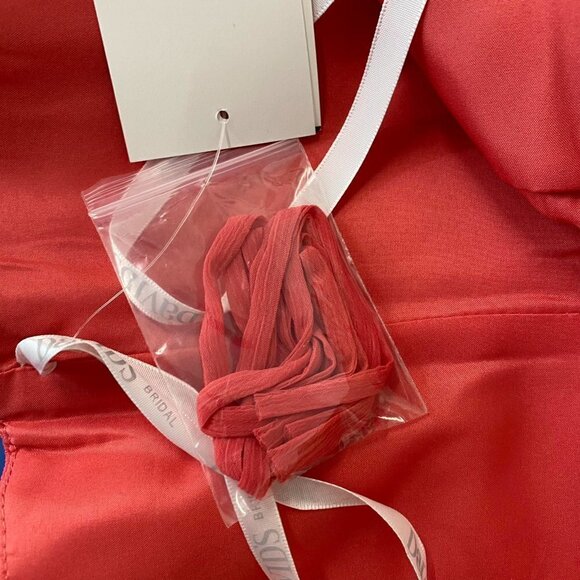 LAST CHANCE NEW David’s Crinkle Chiffon Dress Front Cascade Guava F14847 Size 4 - Picture 10 of 10